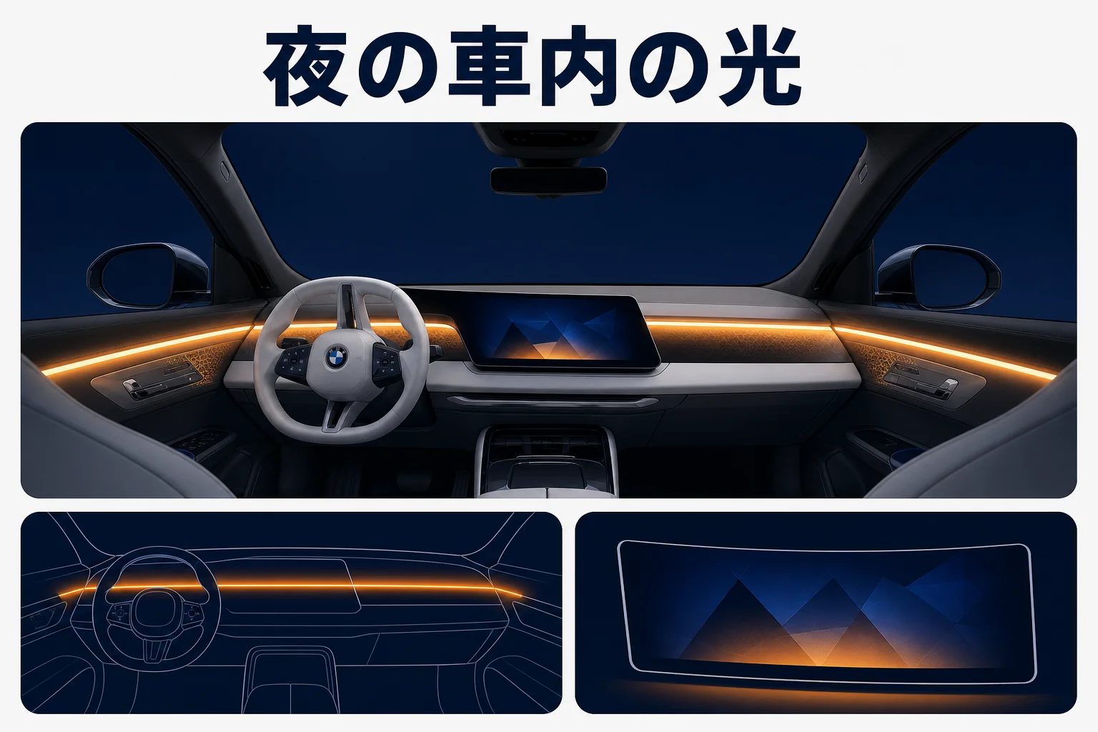 夜の車内でインタラクション・バーが光るイメージ