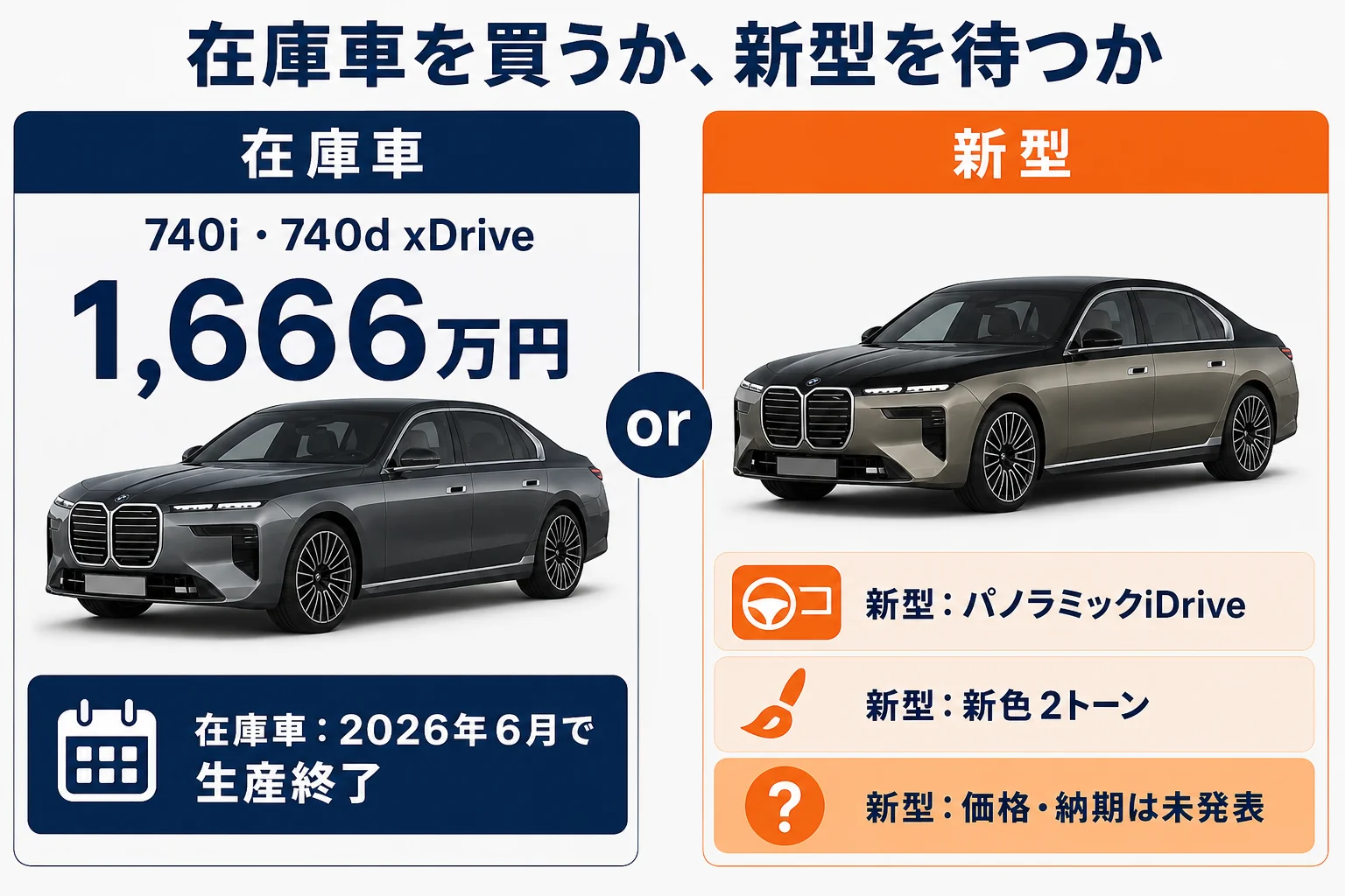 在庫車を買うか新型を待つかを比べた図解