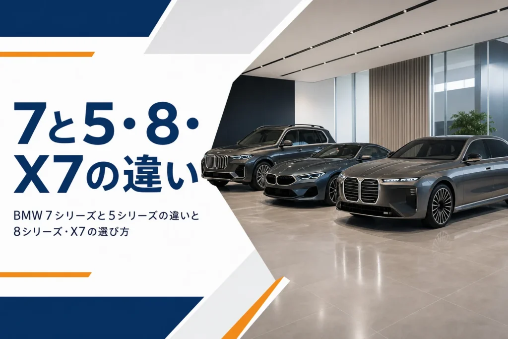 ショールームに並ぶ高級セダンとクーペと大型SUV